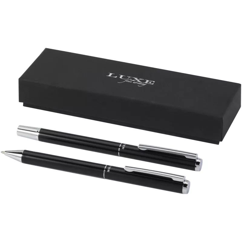Lucetto zestaw upominkowy obejmujący długopis kulkowy z aluminium z recyklingu i pióro kulkowe - Czarny (10783890)