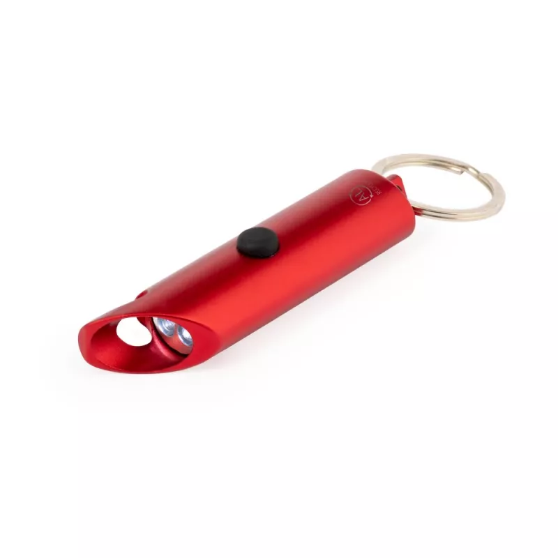 Brelok do kluczy z aluminium z recyklingu, otwieracz do butelek, lampka LED - czerwony (V2106-05)