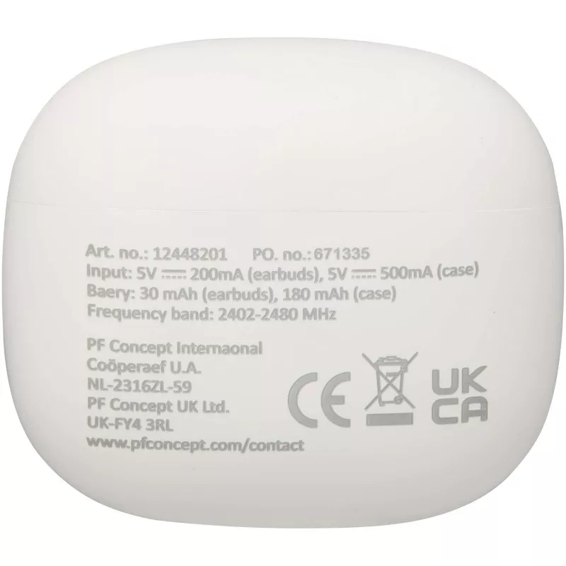 Alterf zestaw słuchawkowy True Wireless z technologią Bluetooth® z tworzyw sztucznych pochodzących z recyklingu i silikonowymi końcówkami dousznymi - Biały (12448201)