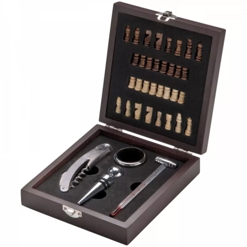 Zestaw do wina z szachami SAN GIMIGNANO - brązowy (403701)