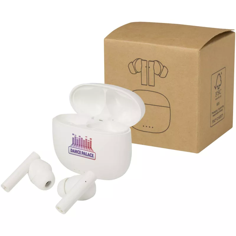 Alterf zestaw słuchawkowy True Wireless z technologią Bluetooth® z tworzyw sztucznych pochodzących z recyklingu i silikonowymi końcówkami dousznymi - Biały (12448201)