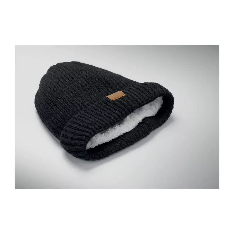 Czapka dzianinowa unisex z podszewką polarową PUNTOS - Czarny (MO3221-03)