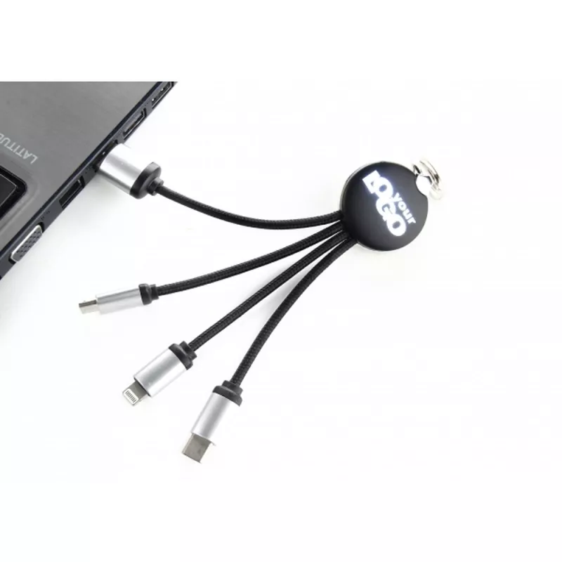 Kabel do ładowania 3w1 z podświetlanym logo - czarny (EG041903)