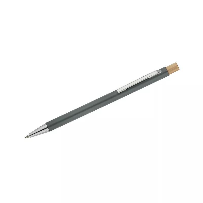 Długopis metalowy z bambusowym przyciskiem KIVO - szary (19732-14)