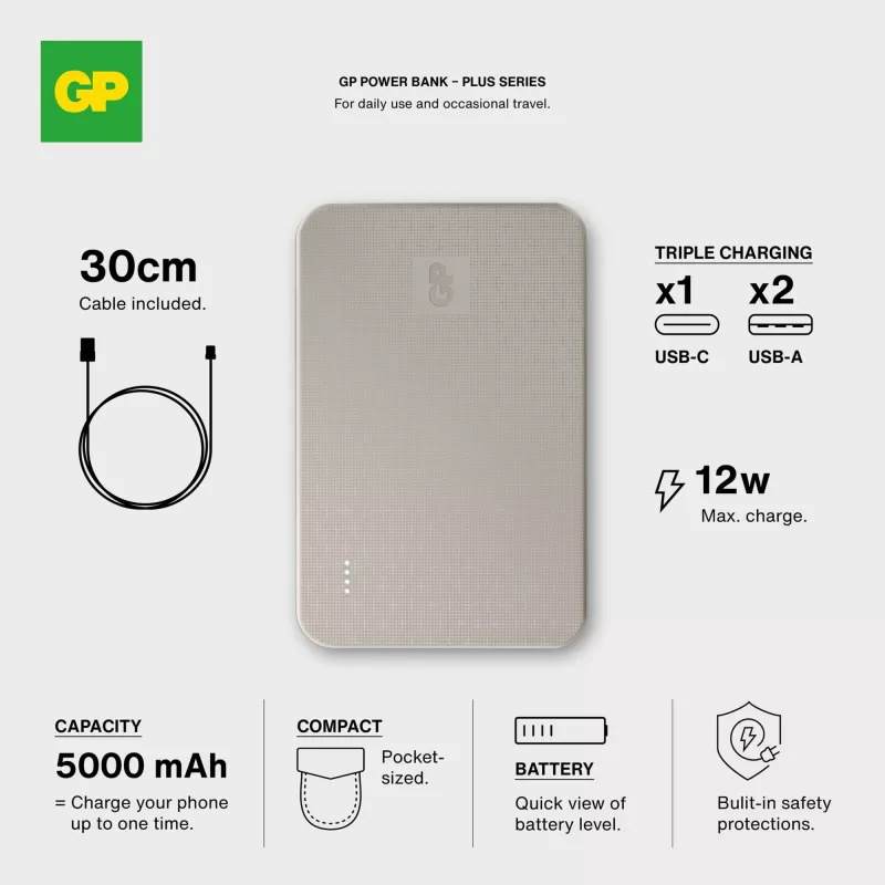 GP B+ Series Powerbank 5000 mAh - beżowy (LT45101-N0055)