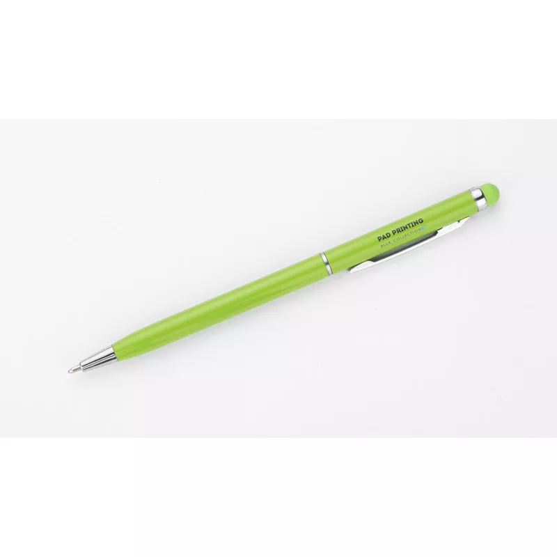 Cienki metalowy długopis reklamowy z touch penem TIN 2 - zielony jasny (19610-13)
