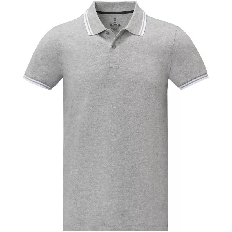 Męska koszulka polo Amarago z kontrastowymi paskami i krótkim rękawem - Szary melanż (38108-H_GREY)