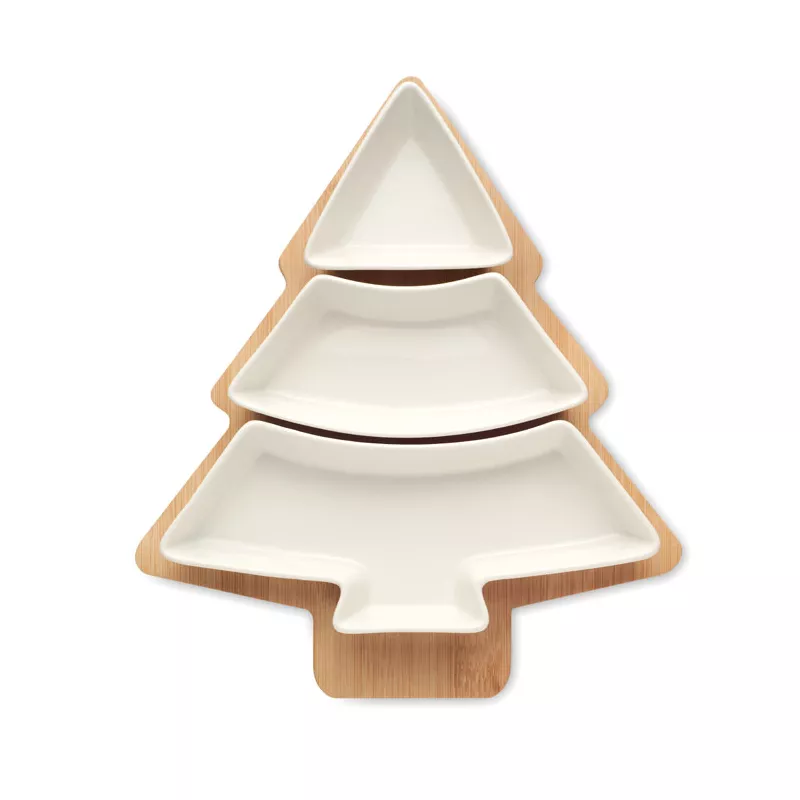 Taca bambusowa z 3 naczyniami ceramicznymi VIRAM - Bialy (CX1502-06)