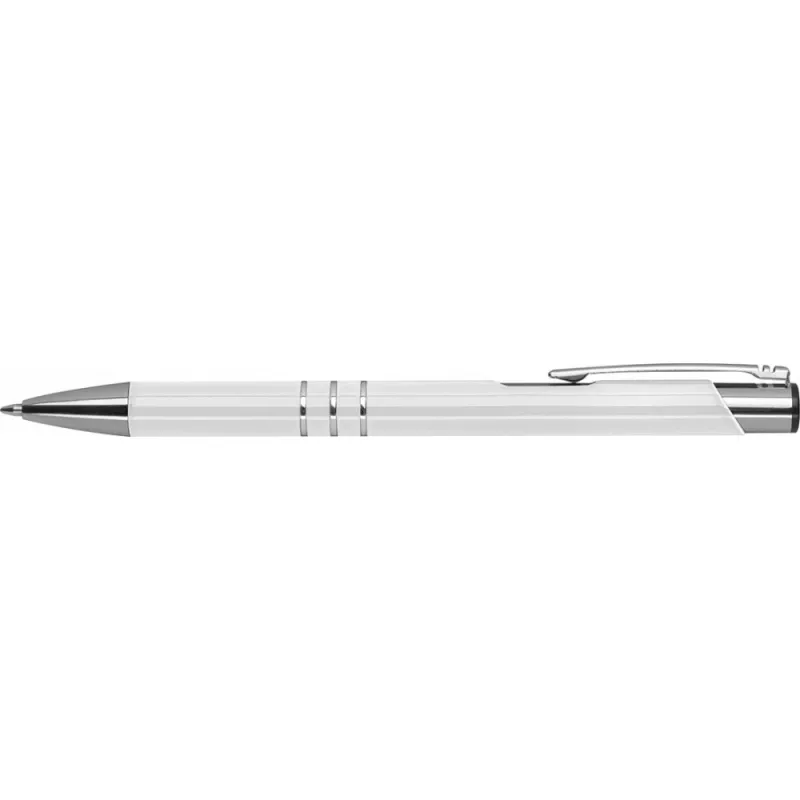 Biały długopis metalowy z trzema chromowanymi ringami idealne pod grawer reklamowy