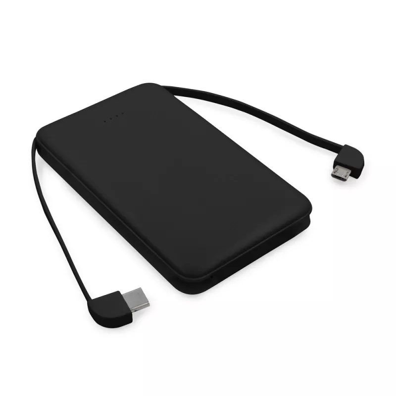 Power bank 5000 mAh ze zintegrowanymi kablami, adapter w komplecie | Presley - czarny (V0905-03)