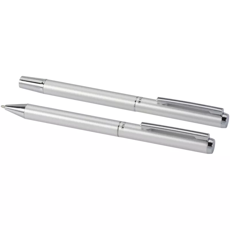 Lucetto zestaw upominkowy obejmujący długopis kulkowy z aluminium z recyklingu i pióro kulkowe - Srebrny (10783881)