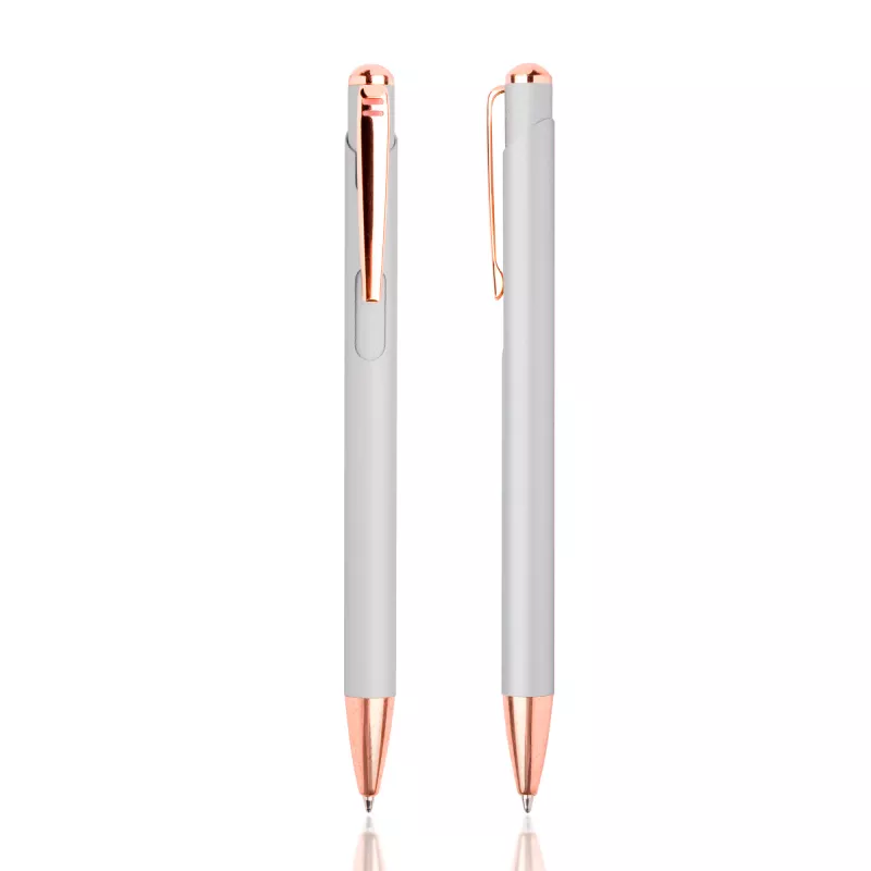 Długopis metalowy z dodatkami w kolorze różowego złota - Srebrny (IP13150590)