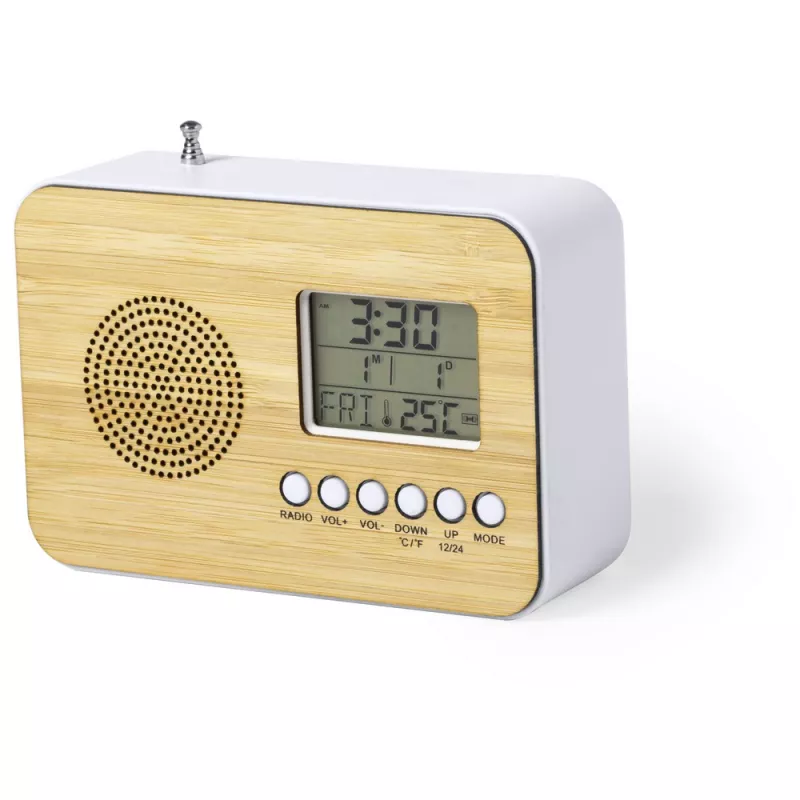 Zegar na biurko z alarmem, radio - brązowy (V0367-16)