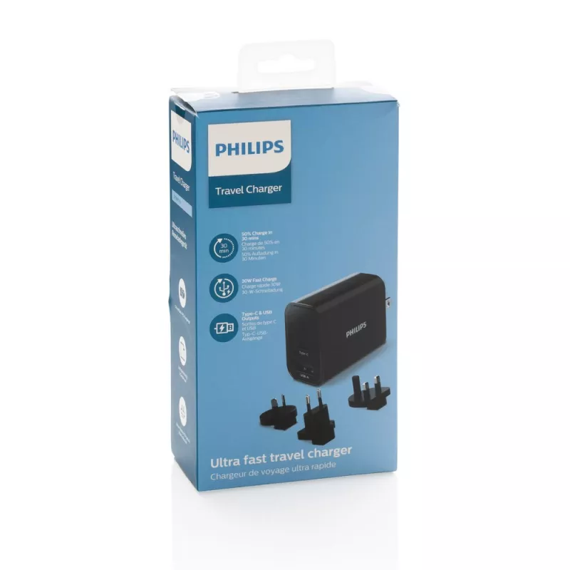 Uniwersalna ładowarka Philips 30W, adapter podróżny - czarny (P301.181)