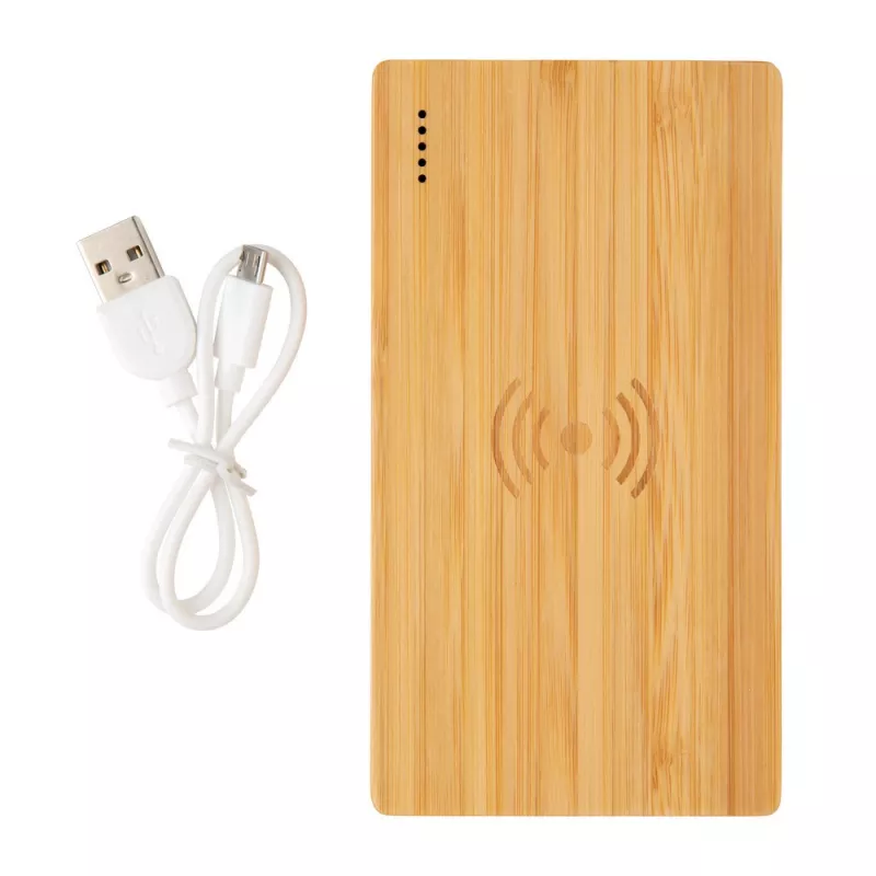 Bambusowy, bezprzewodowy power bank 4000 mAh - brązowy (P322.029)