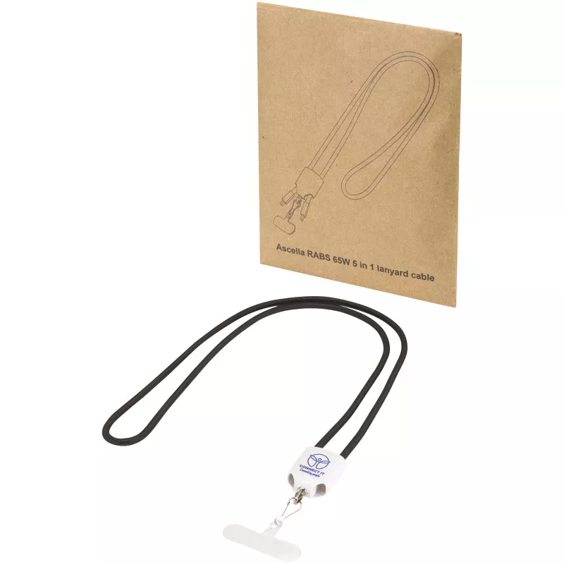 Ion 65 W 5 w 1 - kabel do ładowania z funkcją smyczy na szyję, wykonany z tworzywa sztucznego pochodzącego z recyklingu  - Biały (12452301)