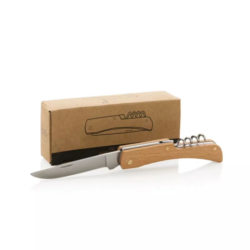 Drewniany, wielofunkcyjny nóż składany, scyzoryk - brązowy (P414.019)