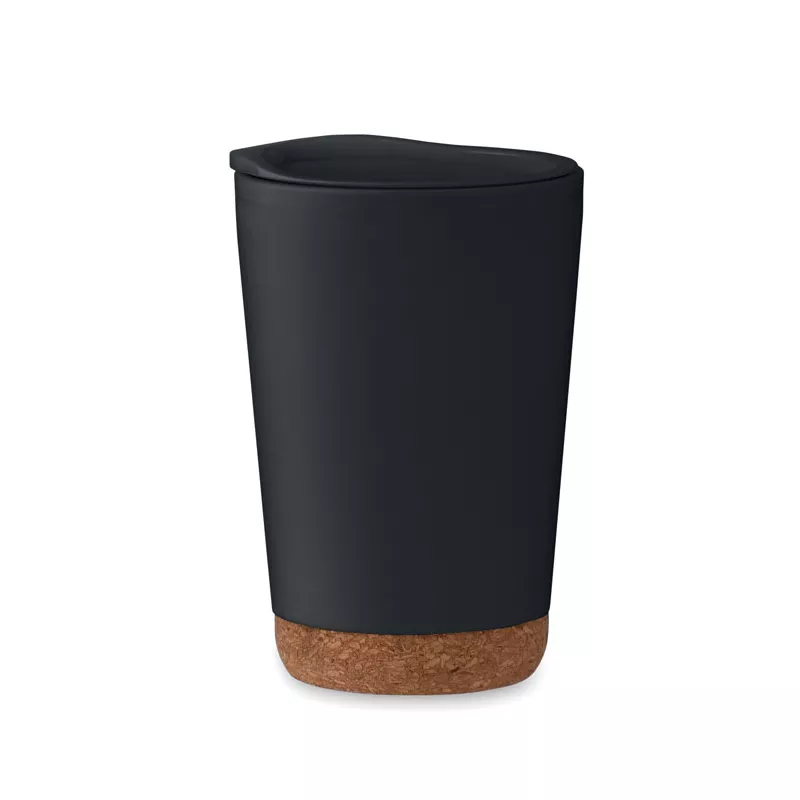 Kubek dwuścienny z korkową podstawą 300 ml CO - Czarny (MO2446-03)