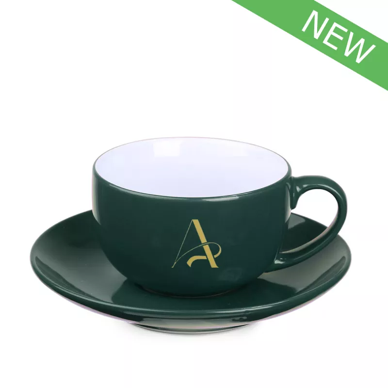 Filiżanka porcelanowa ze spodkiem Sonata Premium (220 ml) - zielono-biała (C/254-ZIELONA)