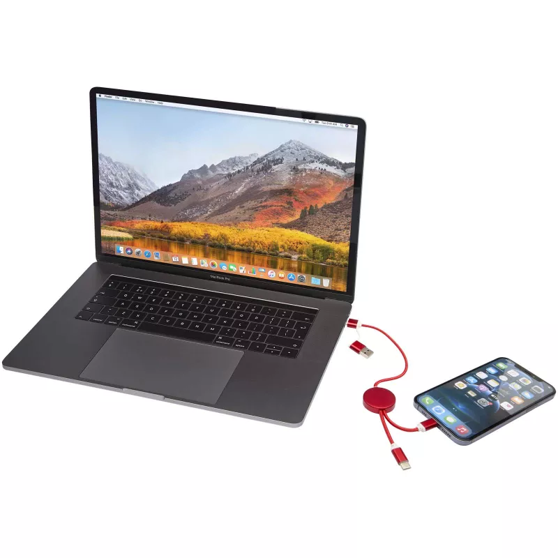 Alasia kabel do synchronizacji danych i szybkiego ładowania 5 w 1 27 W o długości 30 cm z tworzyw sztucznych i aluminium pochodzących z recyklingu - Czerwony (12442421)