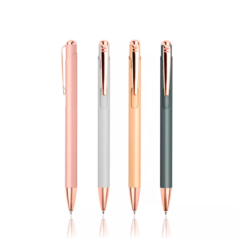 Długopis metalowy z dodatkami w kolorze różowego złota - Ciemno szary (IP13150596)