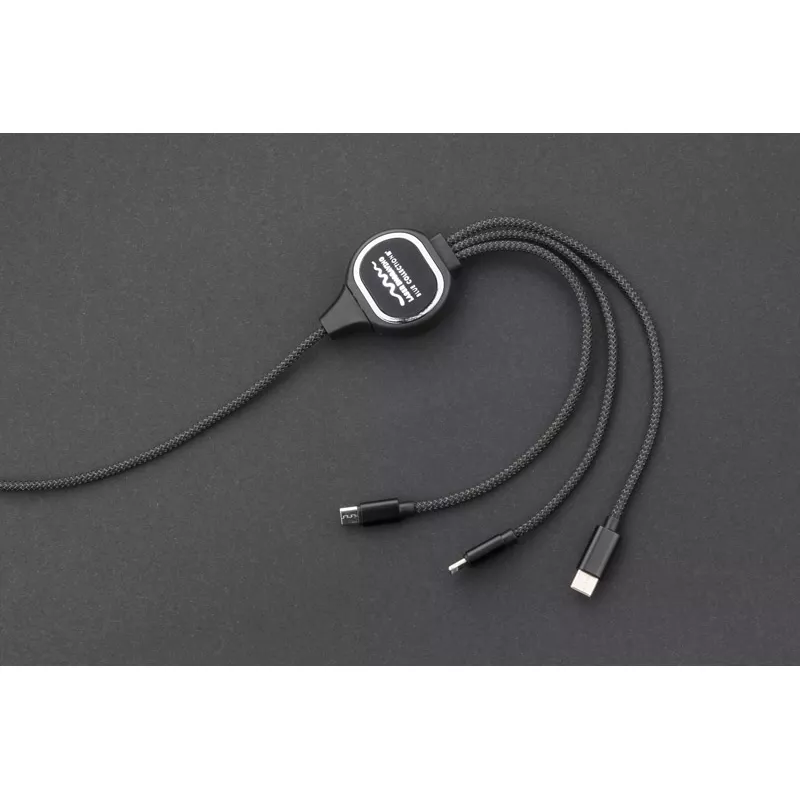 Kabel USB 3 w 1 LUX z podświetlanym logo - czarny (09119-02)