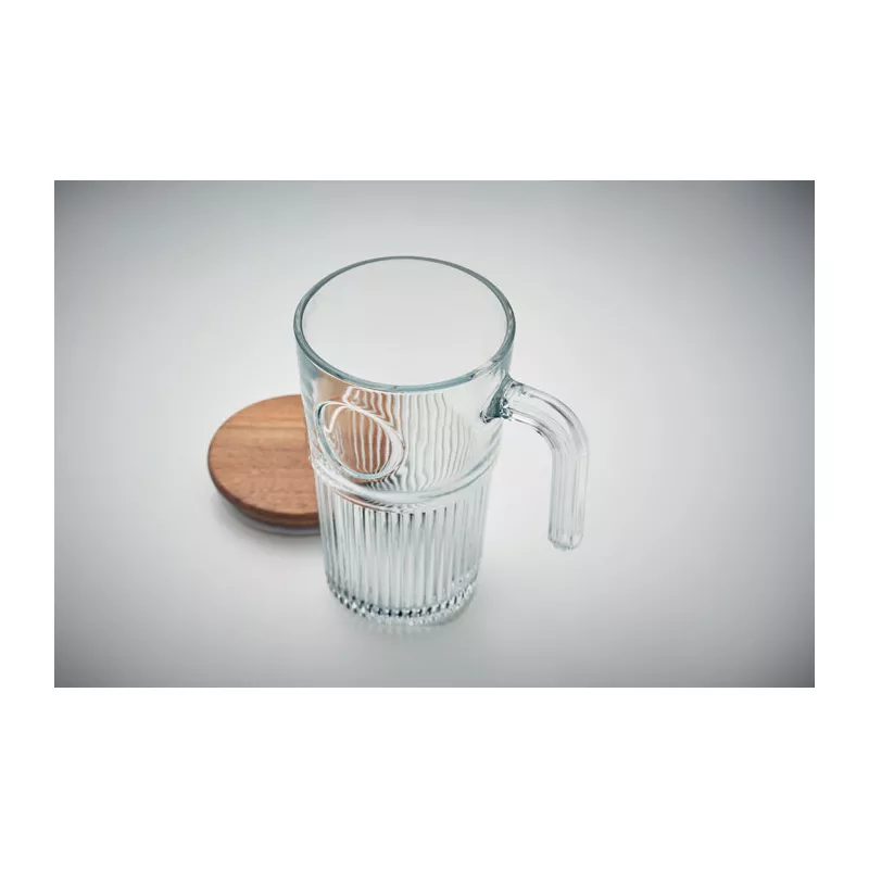 Kubek szklany z akacjową pokrywką 450 ml VITRIO JAR - Przezroczysty (MO2751-22)