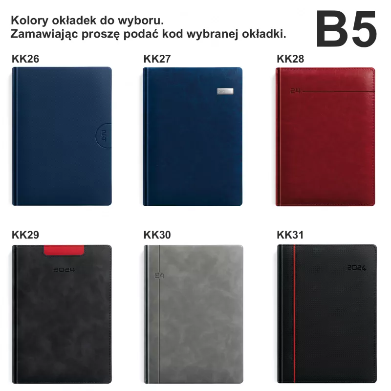 Kalendarz książkowy B5 DZIENNY, registry drukowane - różne kolory (B5-DZ-KK)