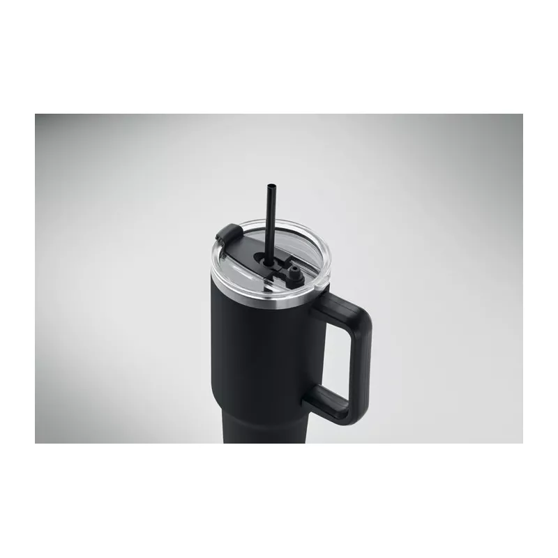 Kubek termiczny stalowy ze słomką 1200 ml SUMA - Czarny (MO2327-03)