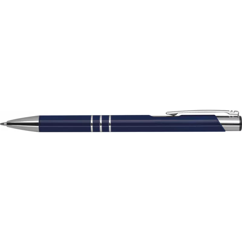 Granatowy długopis metalowy z trzema chromowanymi ringami idealne pod grawer reklamowy