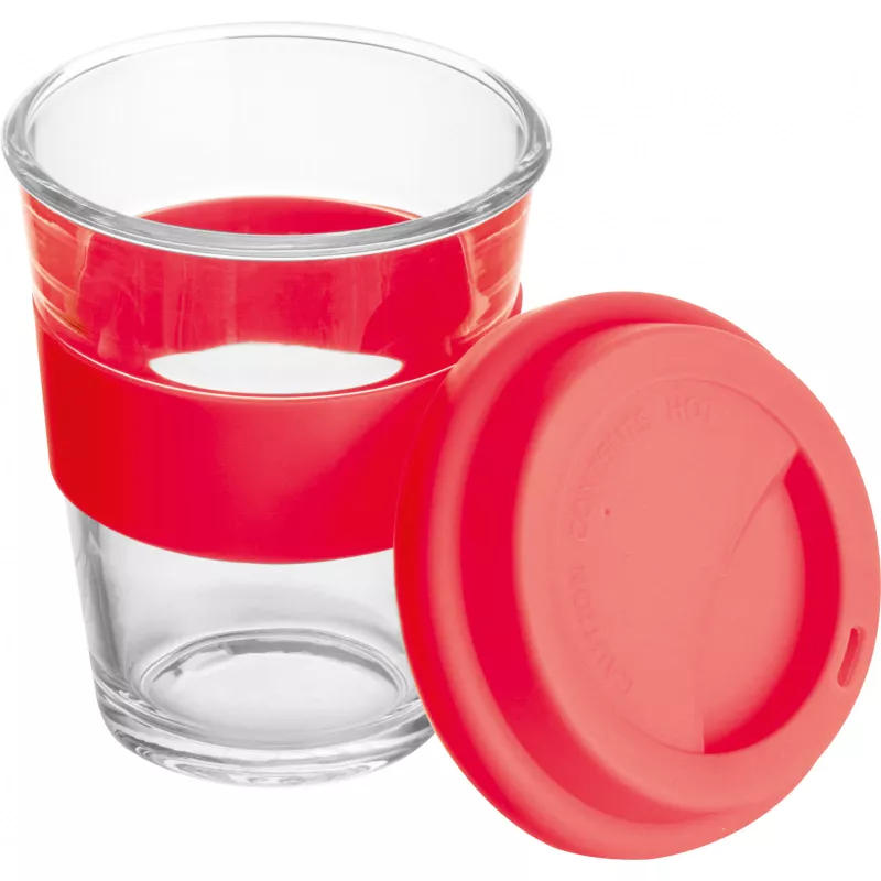 Szklany kubek z pokrywką 300 ml - czerwony (6257205)