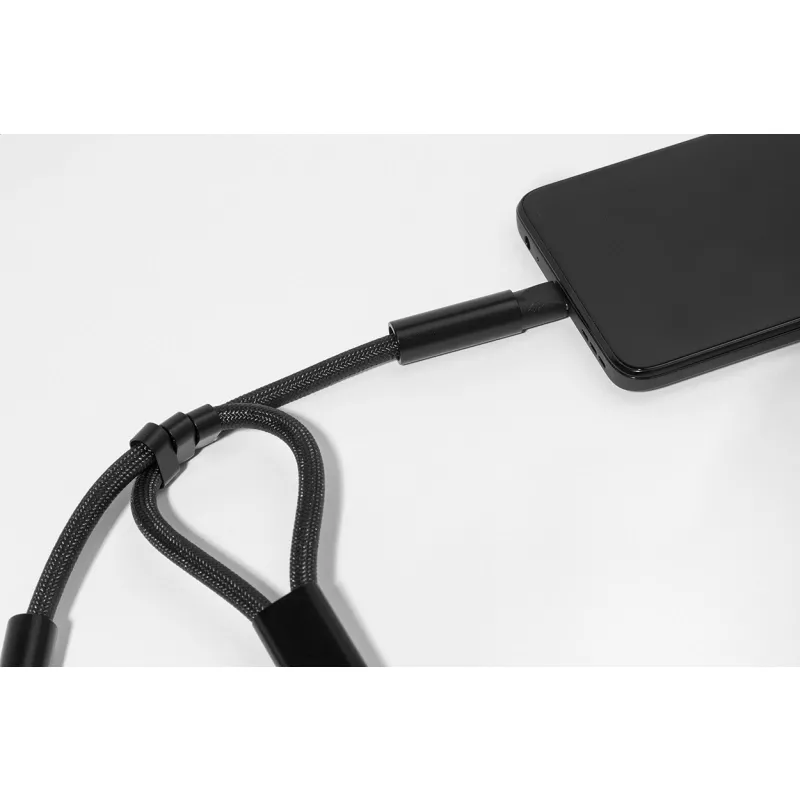 CuffCharge smycz na nadgarstek, uchwyt na telefon, kabel 60W RPET - czarny (AP864134-10)