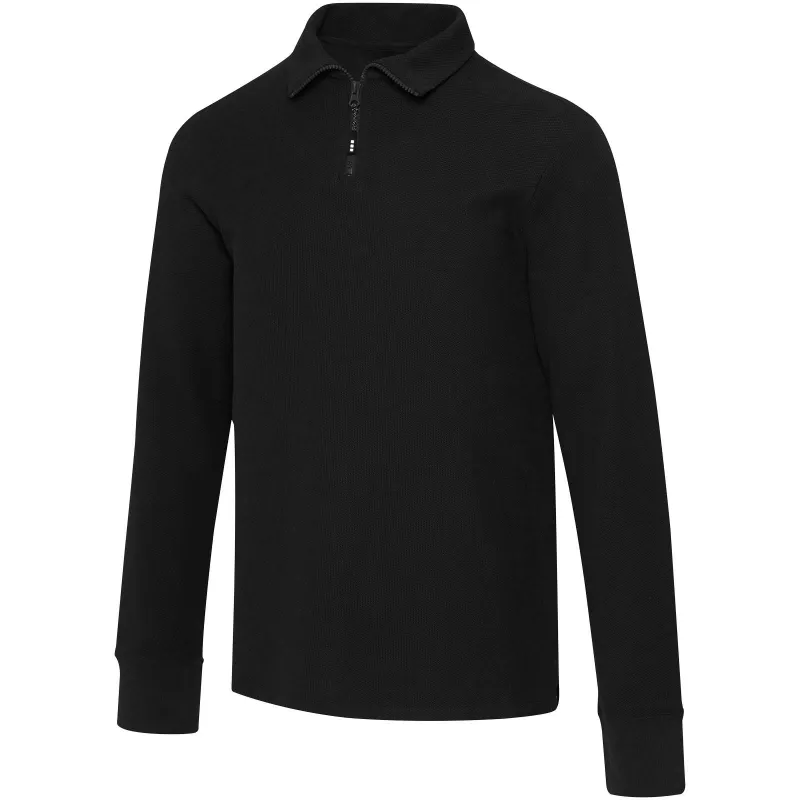 Zeus koszulka polo z zamkiem do połowy i długimi rękawami, uniseks - Czarny (39551-BLACK)