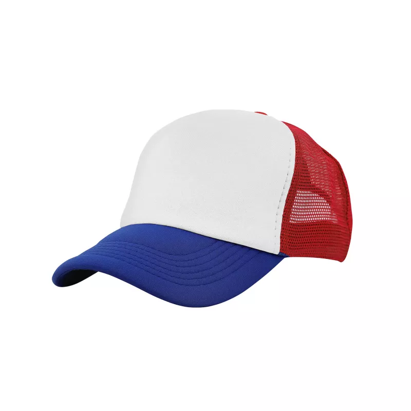 Czapka z daszkiem typu trucker z poliestru 120 g/m² #3803 - Biało-czerwono-niebieski royal (HW-3803-WHITE/RED/ROYAL)