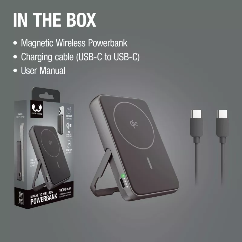 Fresh 'n Rebel Powerbank bezprzewodowy 10000 mAh kompatybilny z MagSafe - ciemnoszary (LT49745-N0060)