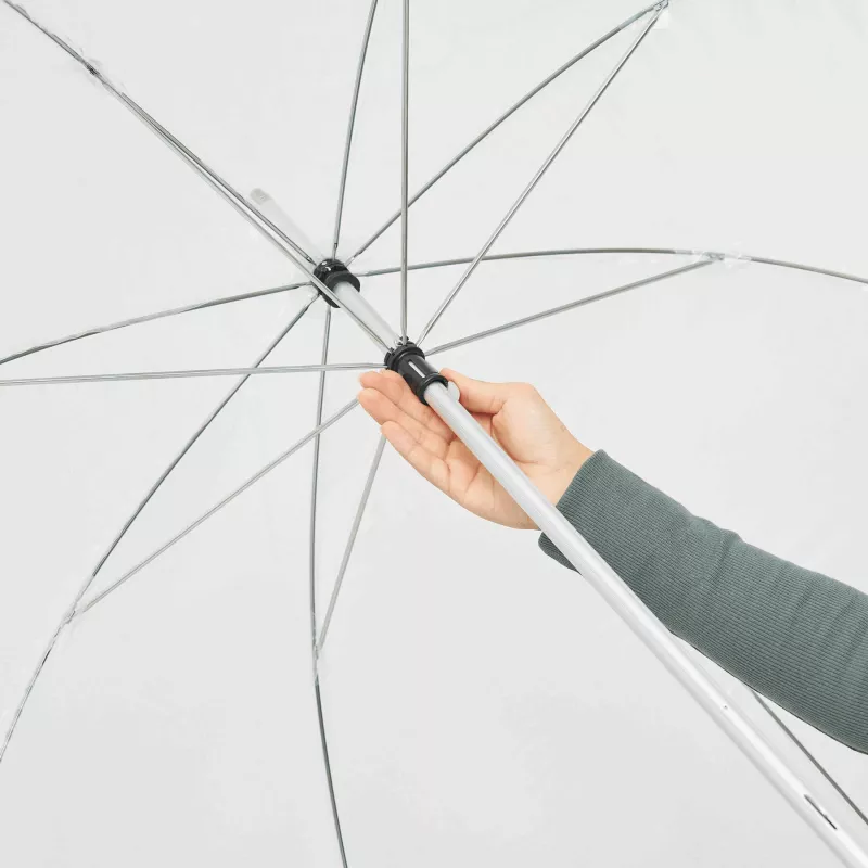 Przezroczysty parasol ze srebrną lamówką z nadrukiem reklamowym PANORAMIX
