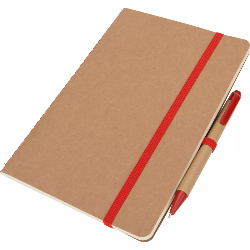 Notatnik A5 z czystymi stronami i długopisem z materiałów z recyklingu CHLOE - czerwony (2377605)
