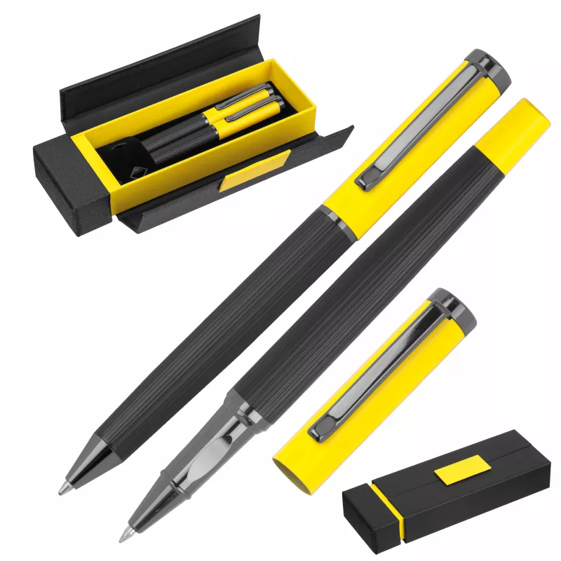 Zestaw piśmienny długopis i pióro kulkowe REGINALD - żółty (1539808)
