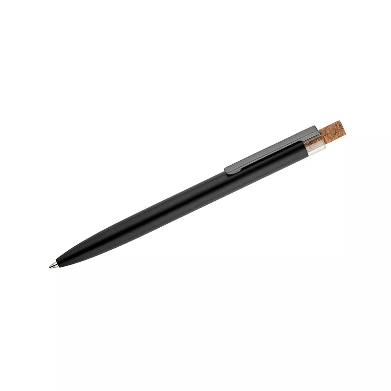 Długopis z recyklingowanego aluminium z korkowym przyciskiem KORIN - czarny (19742-02)