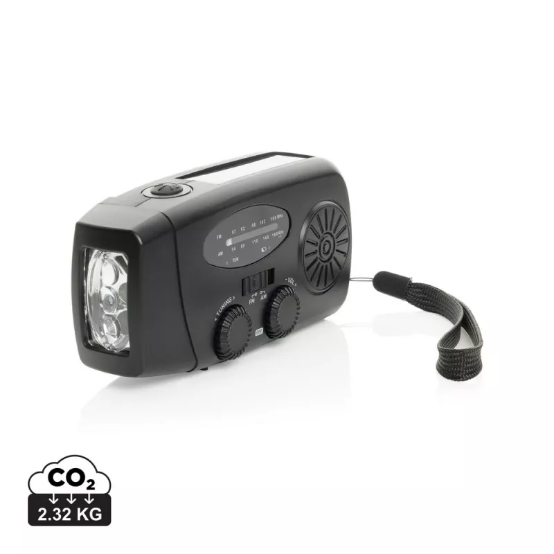 Radio survivalowe AM/FM, power bank 1800 mAh, latarka RescueWave - czarny (P326.4301)
