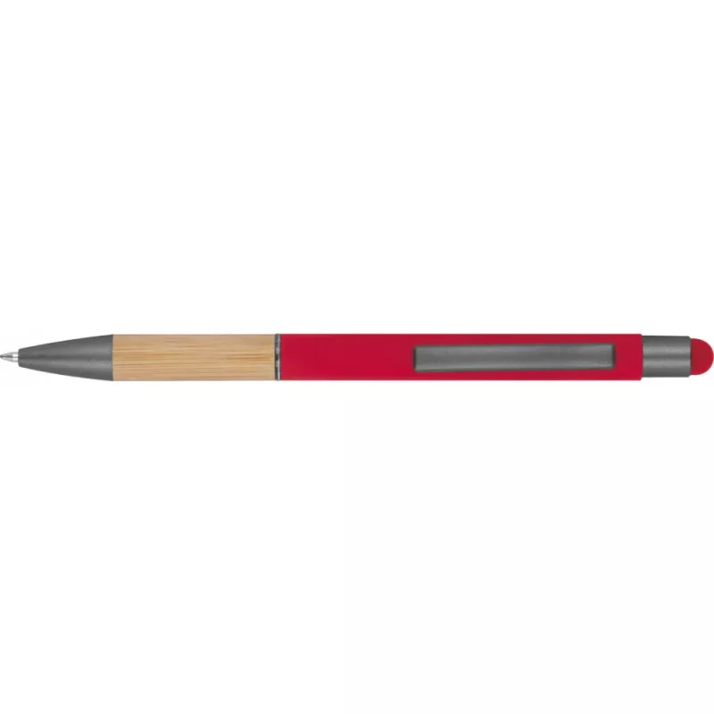 Długopis metalowy z uchwytem z bambusa i touch penem - czerwony (1358105)
