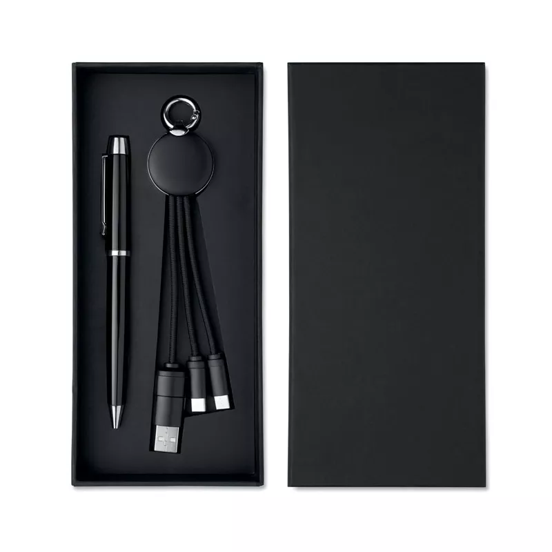 Zestaw długopis i brelok z kablem USB INTWOS - Czarny (MO3152-03)