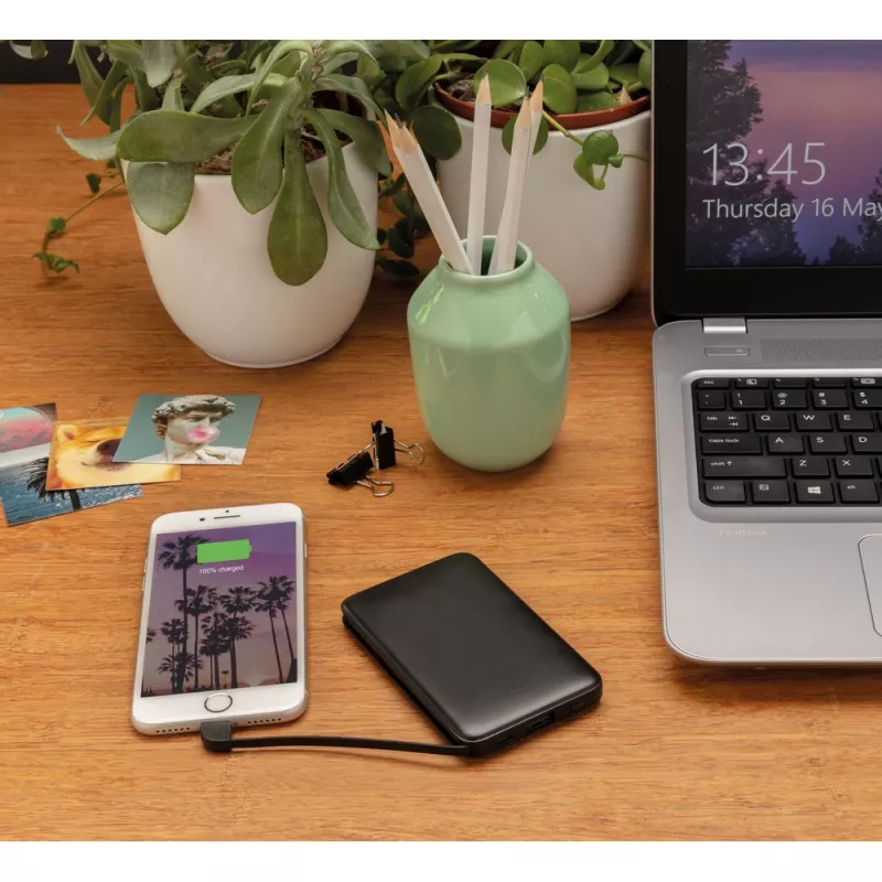 Power bank 5000 mAh, zintegrowany kabel 3 w 1 - czarny (P322.081)