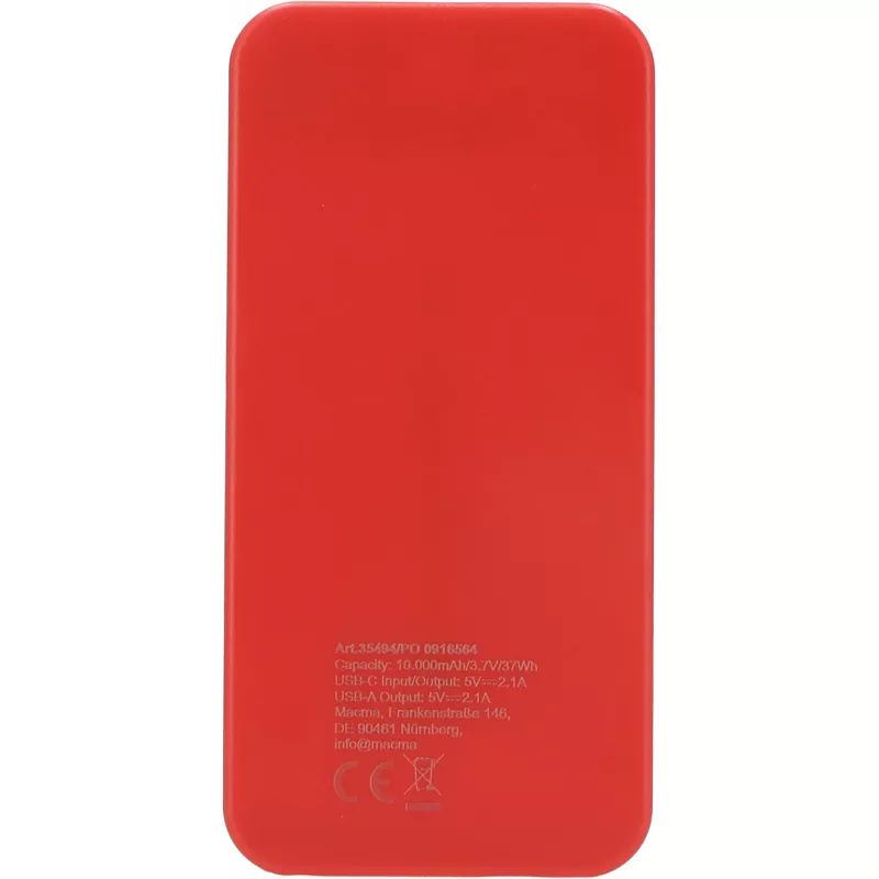 Power bank z ABS z recyklingu 10000 mAh PRESTON - czerwony (3549405)