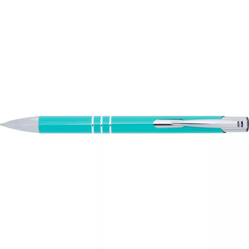 Turkusowy długopis metalowy z trzema chromowanymi ringami idealne pod grawer reklamowy
