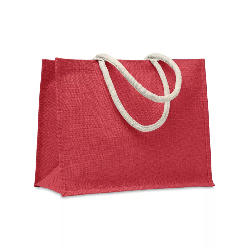 Torba jutowa laminowana z bawełnianymi uchwytami AURA - Czerwony (MO6443-05)