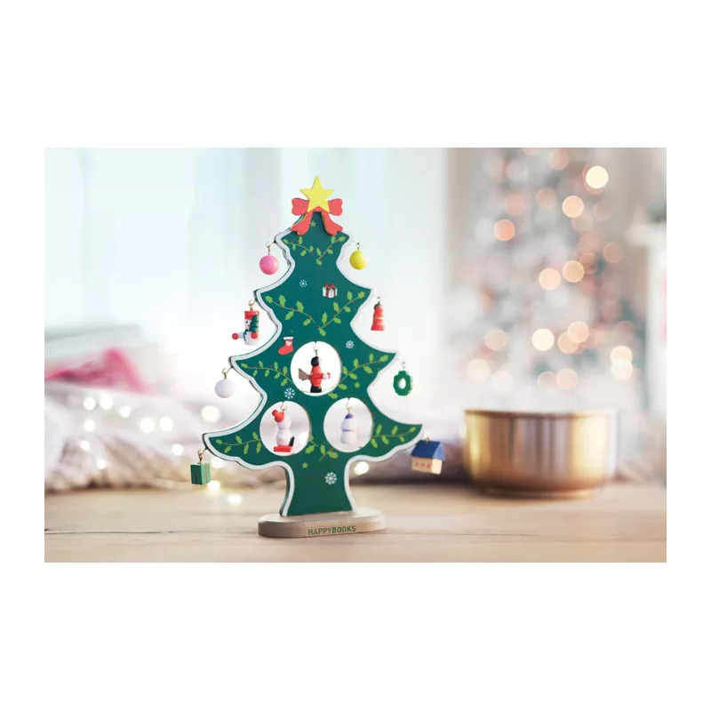 Choinka drewniana z 12 zawieszkami WOODTREE - Zielony (CX1278-09)