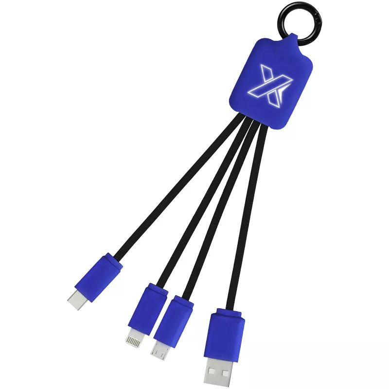 Kabel z podświetlonym logo 3w1 z brelokiem - SCX.design C15 - Czarny-Reflex blue (2PX00192)