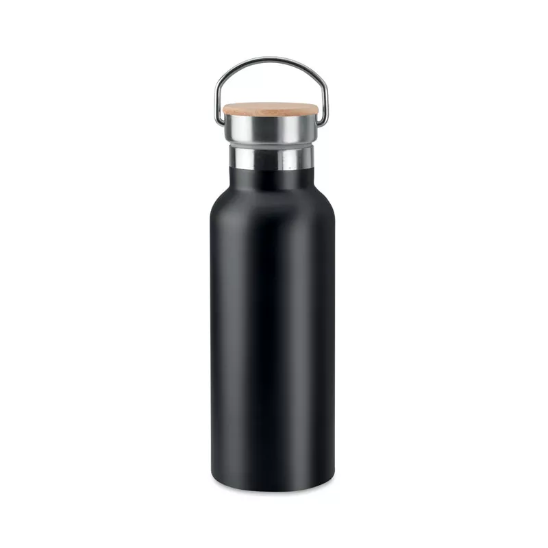 Termos dwuścienny z bambusową pokrywką 500 ml HELSINKI - Czarny (MO9431-03)