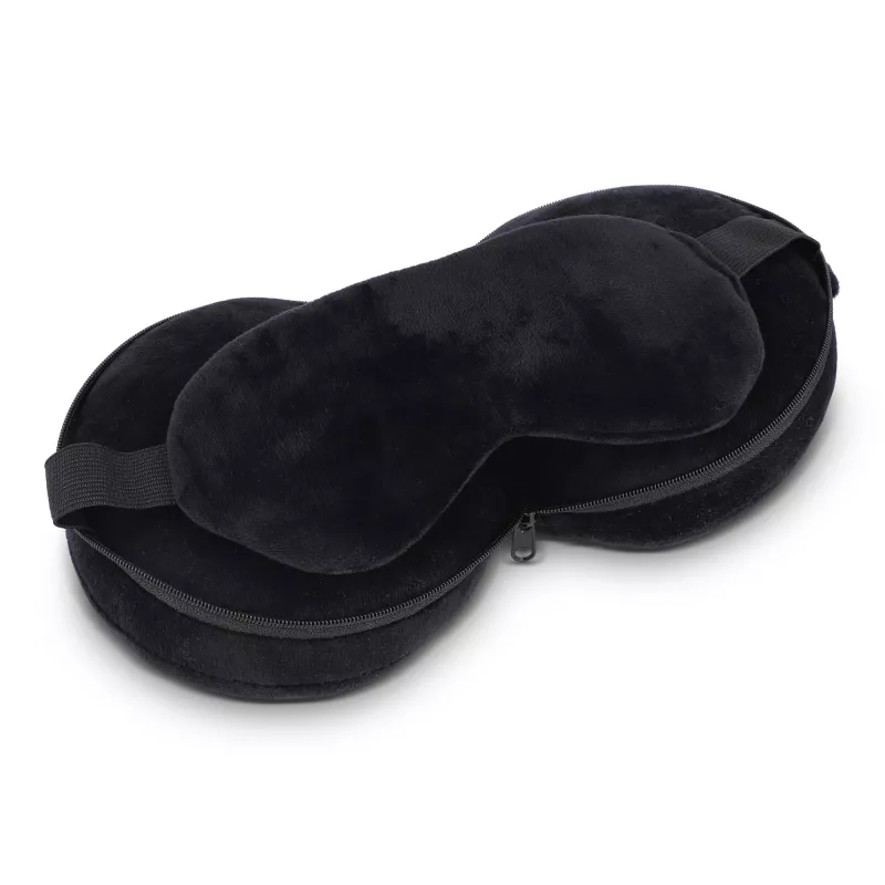 Poduszka podróżna z maską na oczy i pokrowcem zapinanym na zamek błyskawiczny - czarny (LT92744-N0002)